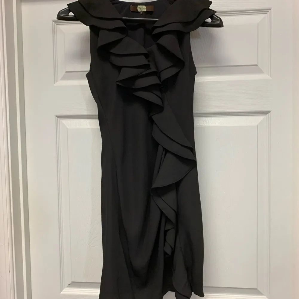Eva Franco Black Sleeveless Ruffled Dress sz 4 EUC